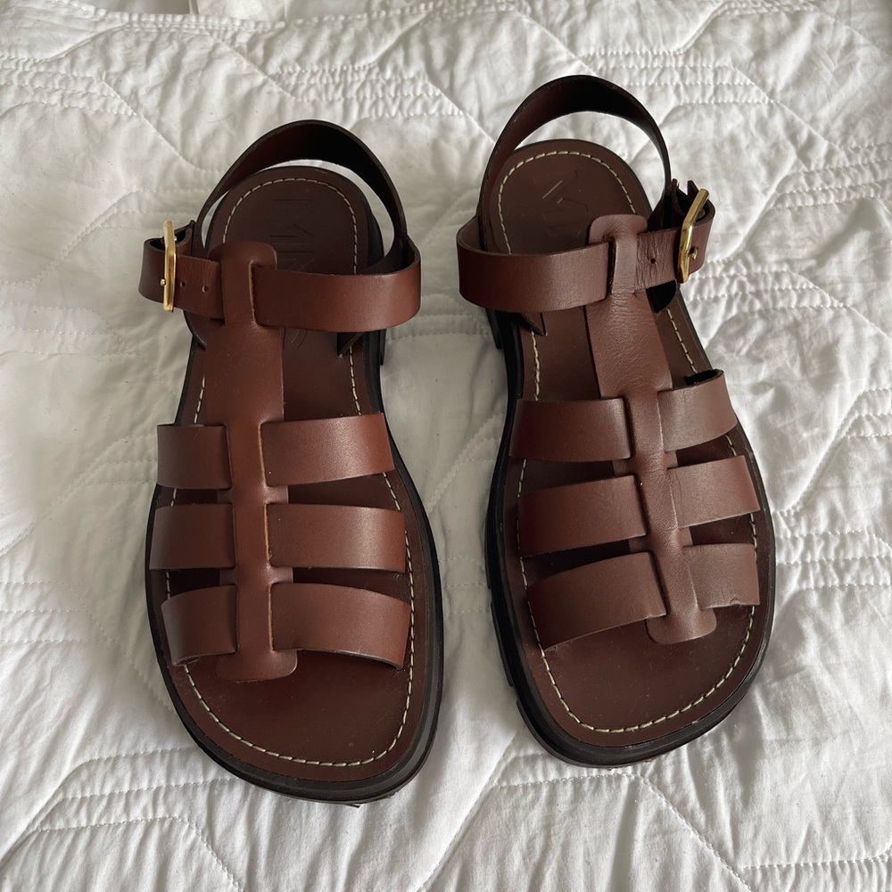 Mango Brown Leather Sandals